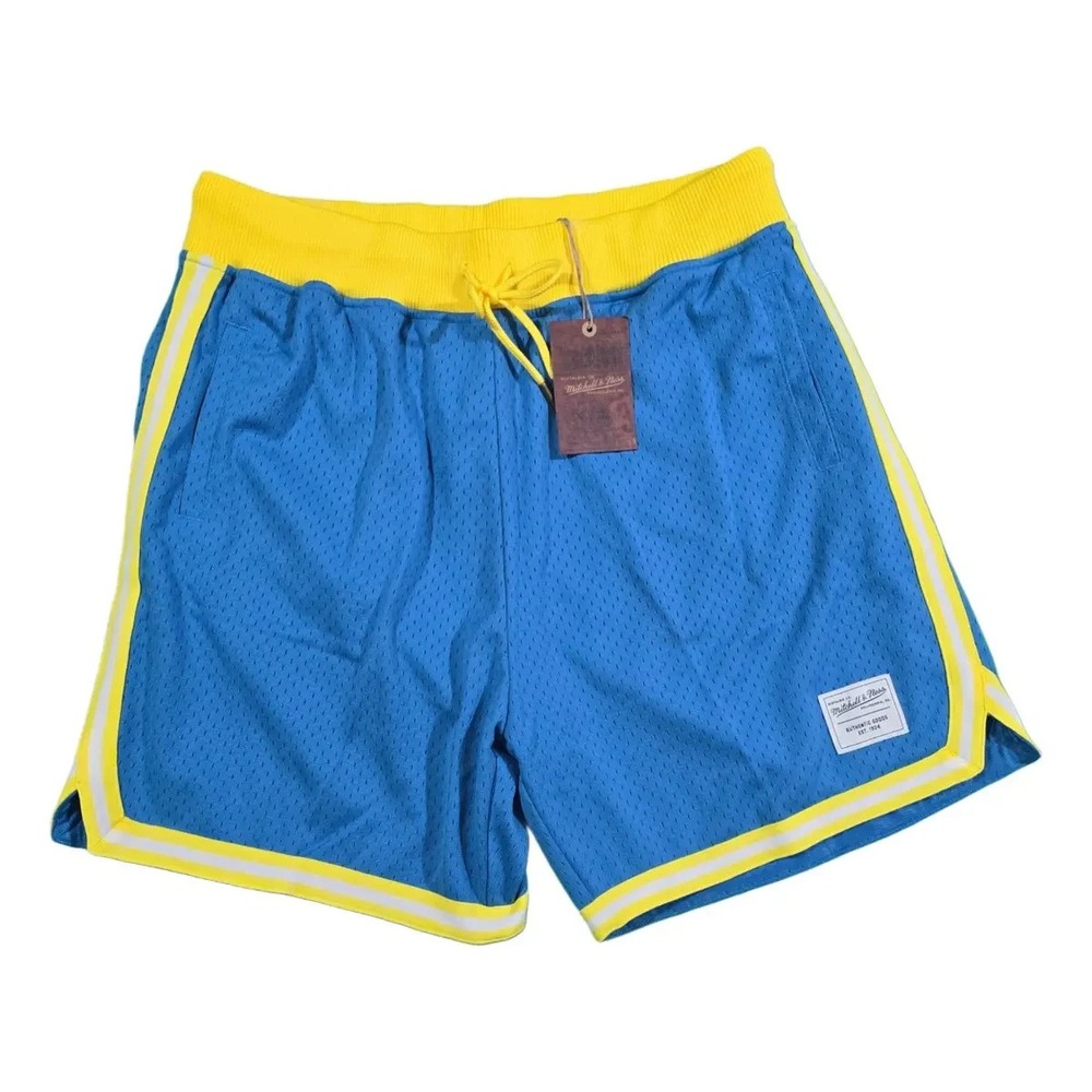 Mitchell & Ness Mens Branded Game Day Basketball Shorts Blue Yellow XXL NWT
